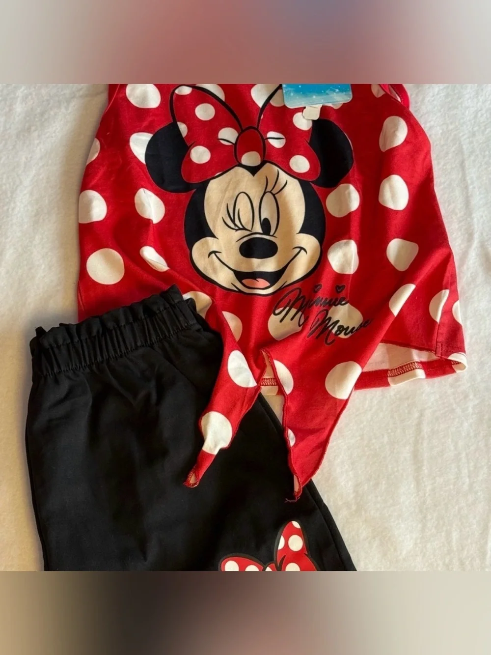Disney Minnie Mouse 2-Pc Set NWT Girls Size 8-9 Red Polka Dot Top & Black Shorts